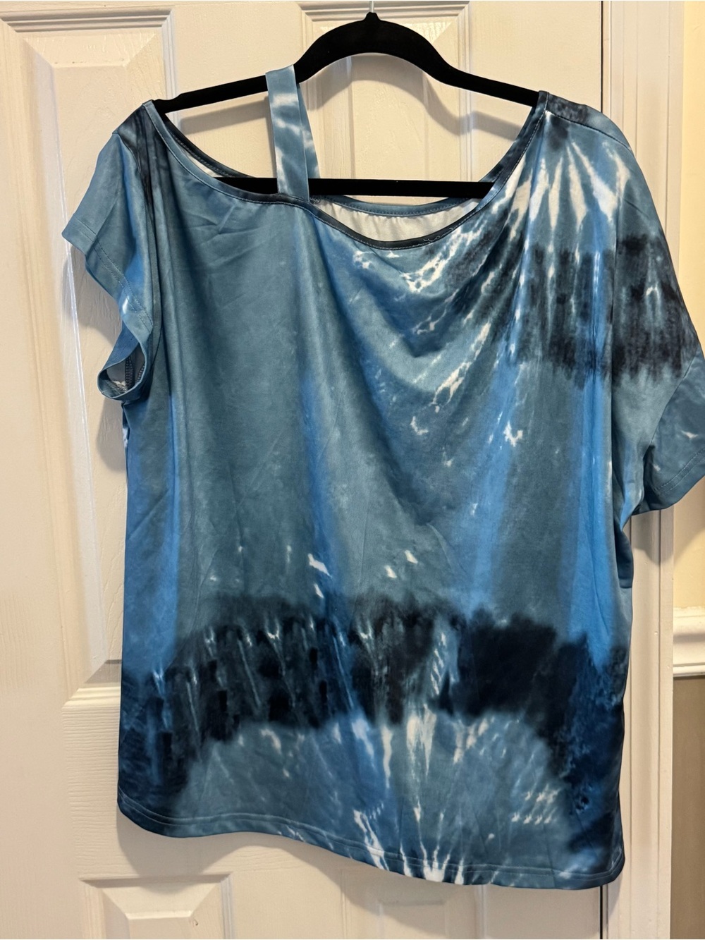 SHEIN Blue Tie-Dye One-Shoulder Short Sleeve Top size OX